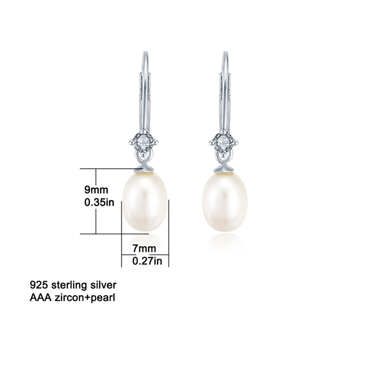 New Fashion Classic 925 Sterling Silver Zirconia Freshwater Pearl Pendant Hook Earrings Jewelry for Women