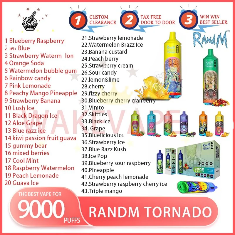 بطارية تورنادو 9000 بوف إلكترونية أكثر مبيعًا قابلة لإعادة الشحن Randm Tornado 9000 puff سعة 850 مللي أمبير/ساعة 2% 5% كارت واجهة شبكة (NIC) لفاب خفيف قابل للاستخدام مرة واحدة راندم تورنادو 9K