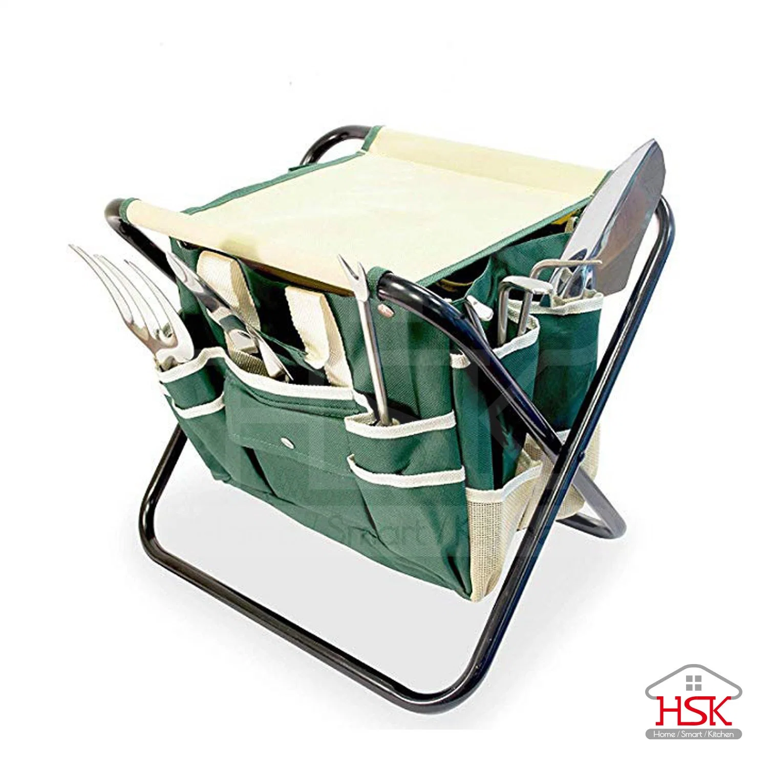 Garden Tool Set with Folding Stool and Canvas Bag