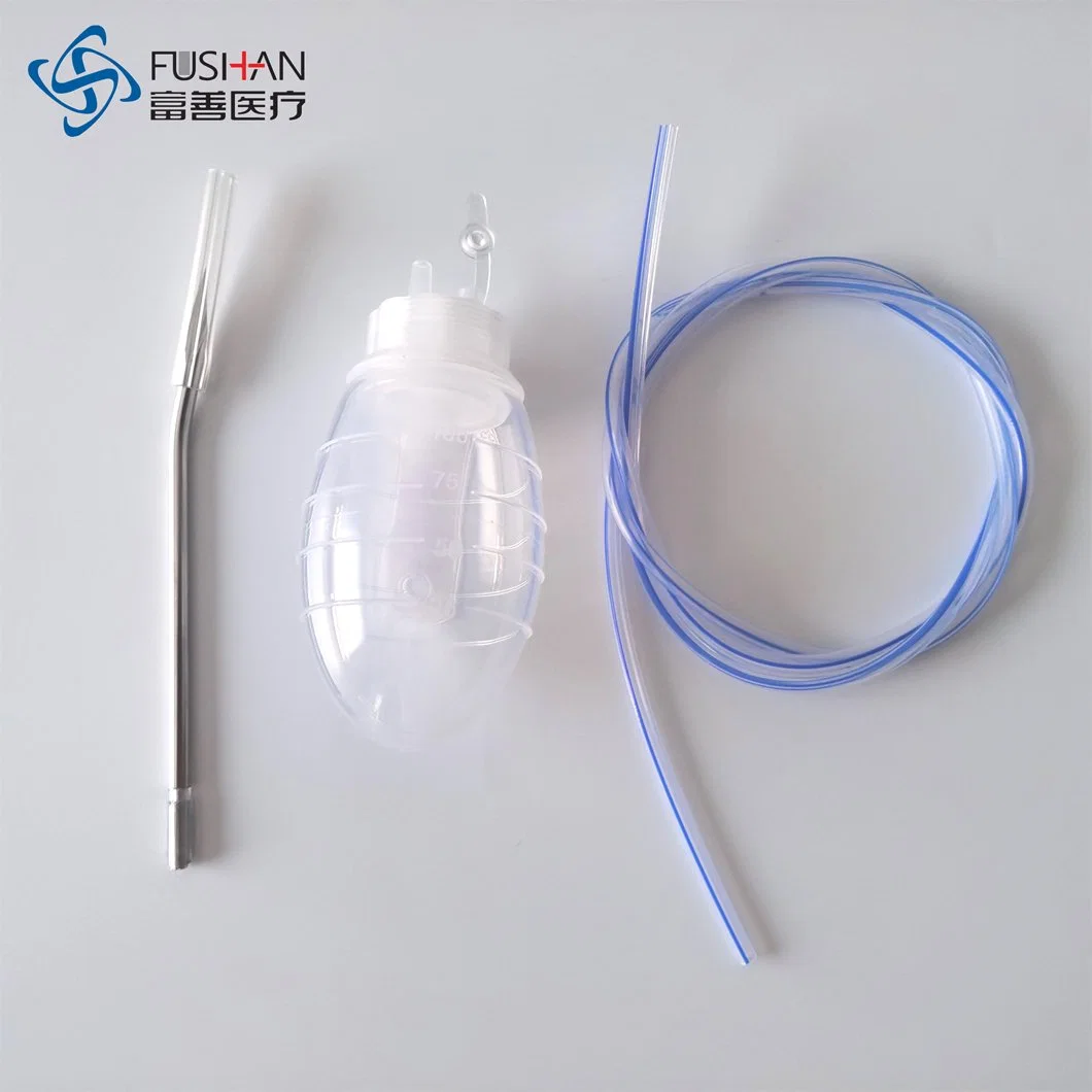 Fushan Factory Medical Silicone Closed Wound Drainage Kit for Pediatric and Adult with Drain Tubes and Trocar CE ISO 100cc 200cc