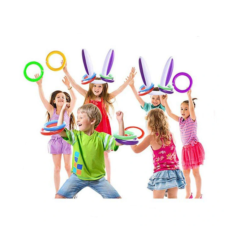 Children PVC Inflatable Easter Rabbit Long Ear Party Play Ring Toss Game Play Toys for Kids