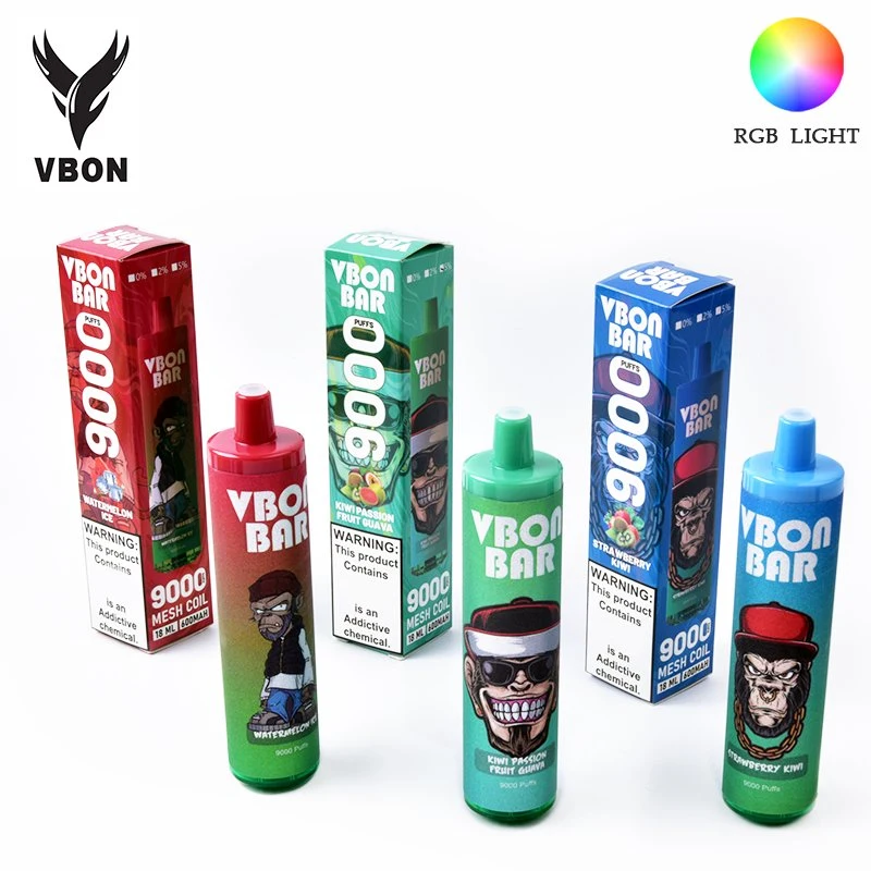 Vbon Bar RGB LED 9000 9K Puffs 0% 2% 5% Vape Descartável