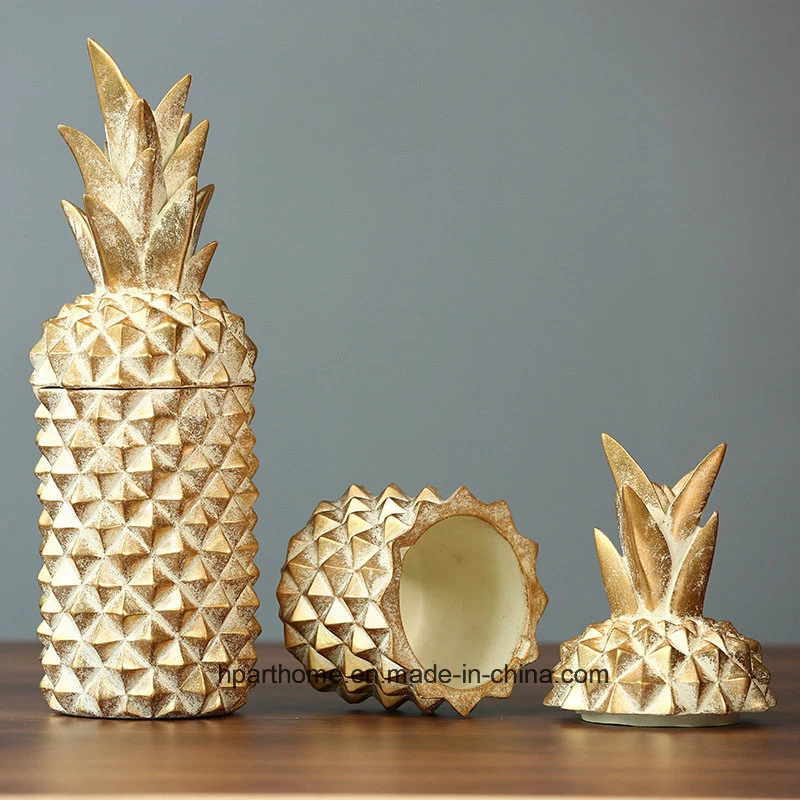 Creative Home Antique Gold Color Polyresin Made Pineapple Shape Jars