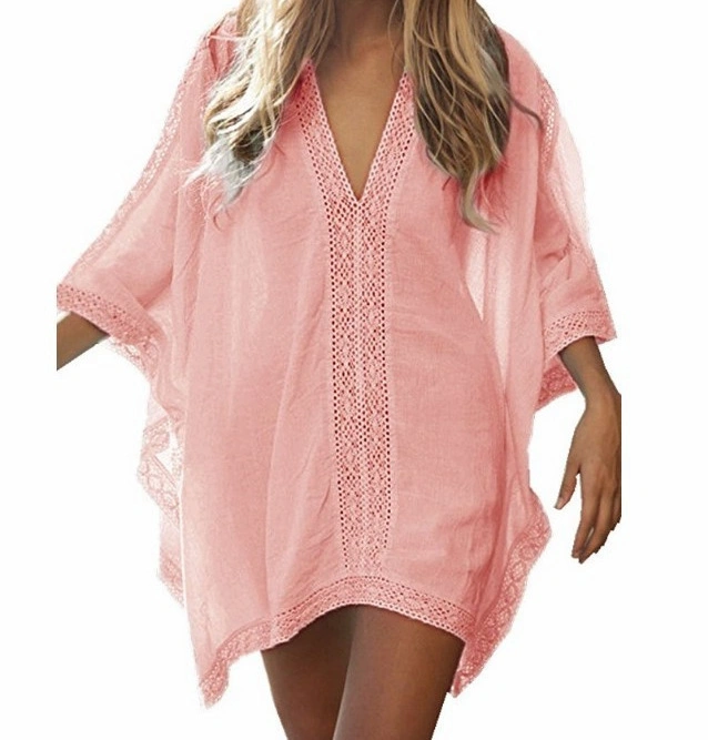 Women Candy Color Deep V Mesh Bikini Cover UPS Cotton Beach Dress