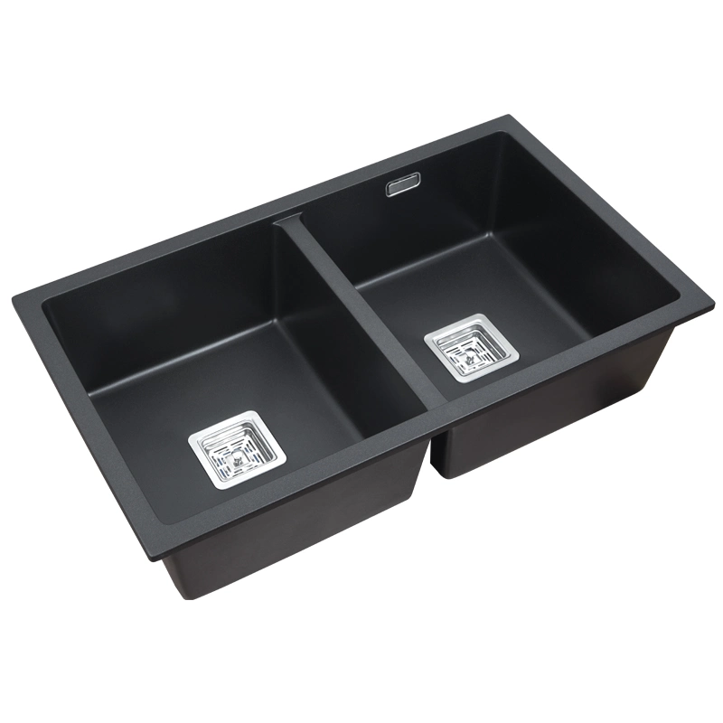 33" Double Single Bowl Undermount Quartz Stone Black Kitchen Sink