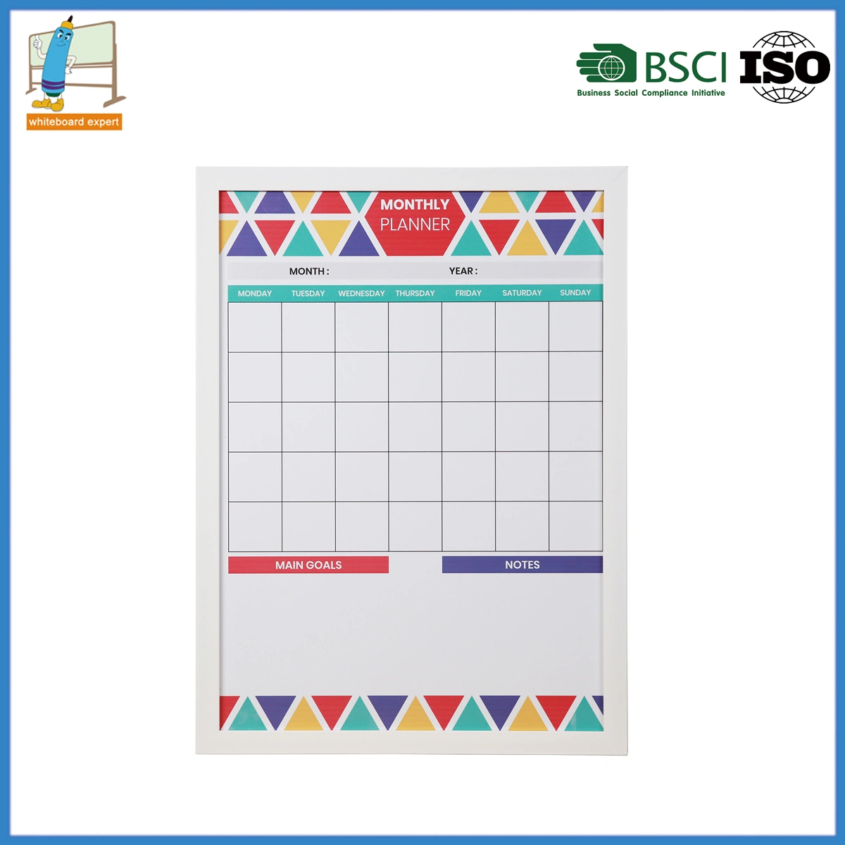 Magnetic Calendar Whiteboard 48" X 36" - Monthly Calendar Dry Erase Board, White Board + Colorful Calendar Board