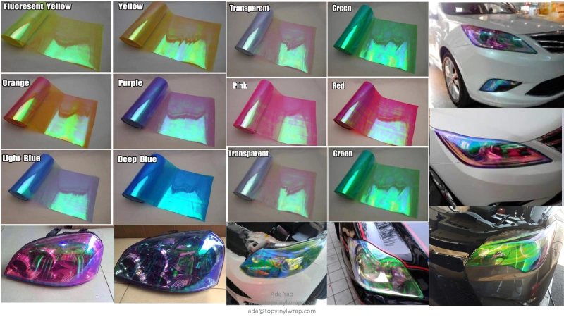 Photochromic Rainbow Color Change or Transparent LED Lamp Car Headlight Tint Film Chameleon Scratch Proof Vehicle Vinyl Sticker