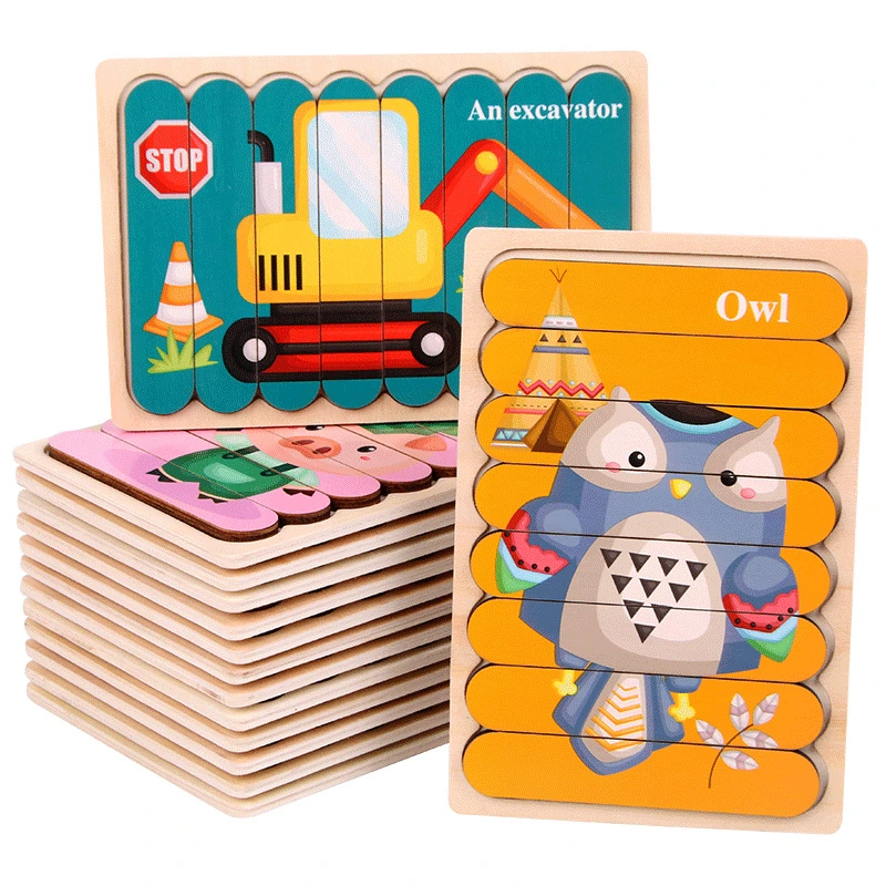 Wholesale/Supplier Creative Strip Animal Cognition Wooden Puzzle Children's Educational Toy for Kids Toy