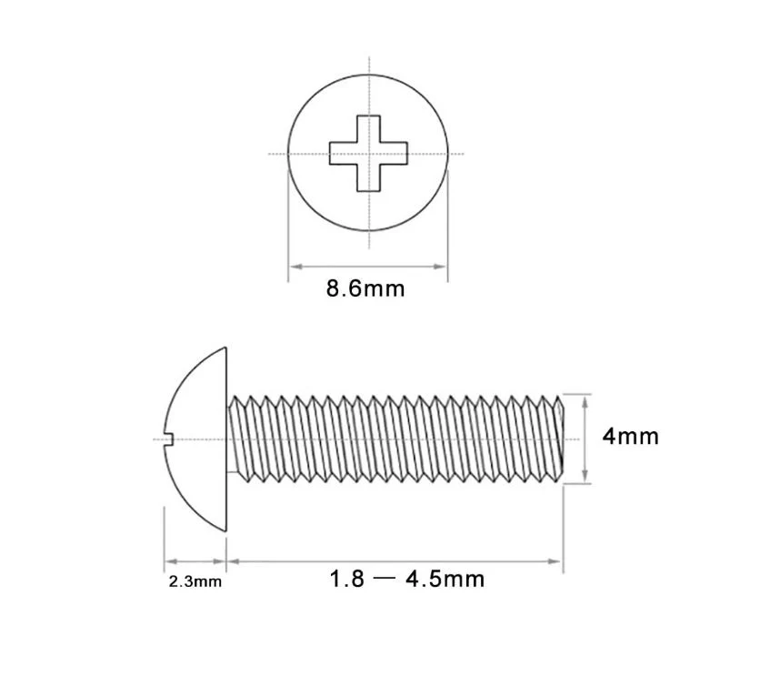 304 vis à tête bombée M4 métriques en acier inoxydable, empreinte cruciforme Vis mécaniques pour les poignées de tiroir de l'armoire à trous M4 métriques Poignées