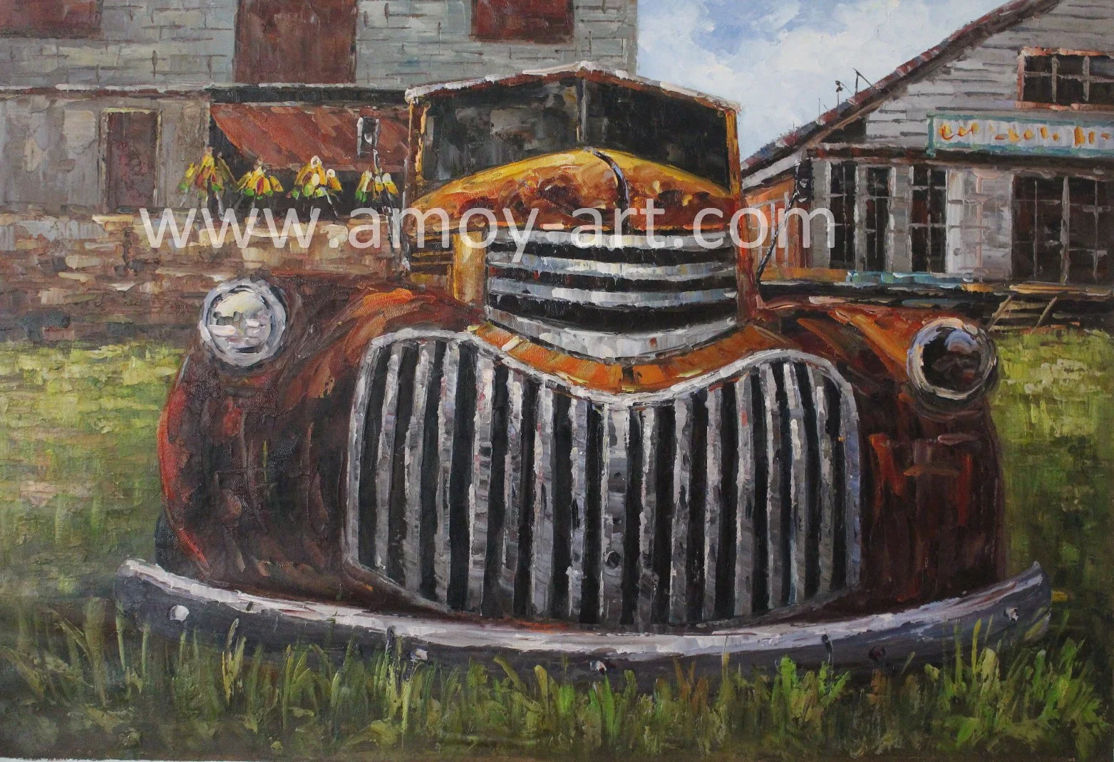 American Farm Art Old Car Oil Painting Wall Art Picture