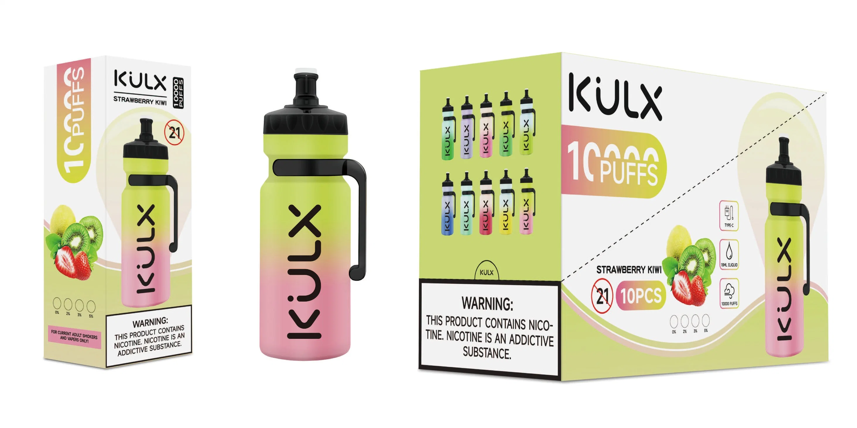 Kulx 10000 أطواق 2% 5% نيكوتين 18مل مملوء عصير E بطارية قابلة لإعادة الشحن بقوة 600 مللي أمبير/ساعة 10 آلاف أطواق قابلة للاستخدام من البود الجهاز Vape