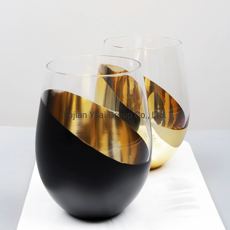 Elegante OEM 30 Onças de Ouro Preto fosco e Stemless Basculante copo de vinho uma caneca de vidro de uísque