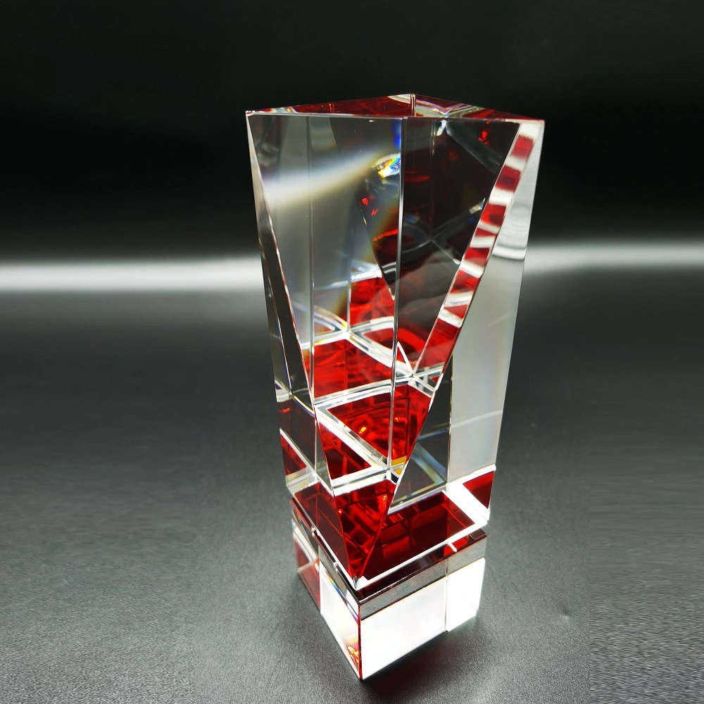 Red Crystal Corner Cylinder Trophy Awards