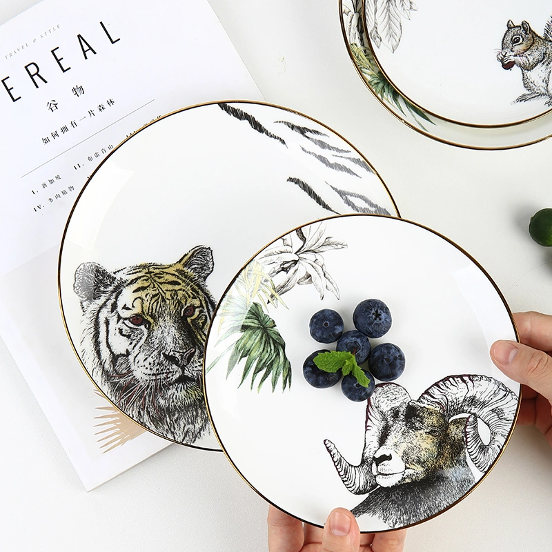 Animal autocollant Personnalisation de l'échantillon plaque de chargeur céramique porcelaine OS Chine Assiette ensemble de vaisselle ensemble de table