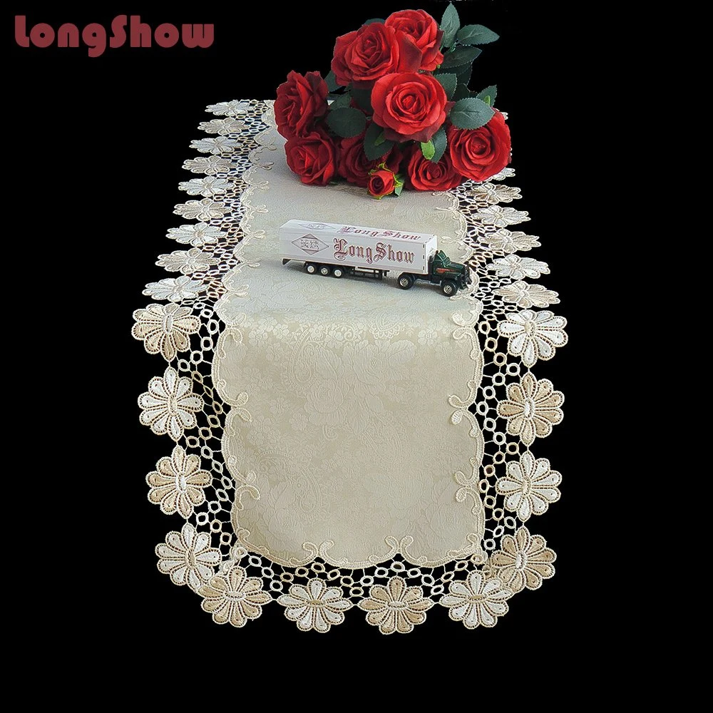 75cm X180cm Comfortable Cloth Fabric Jacquard Table Runner with Two Colors Lace