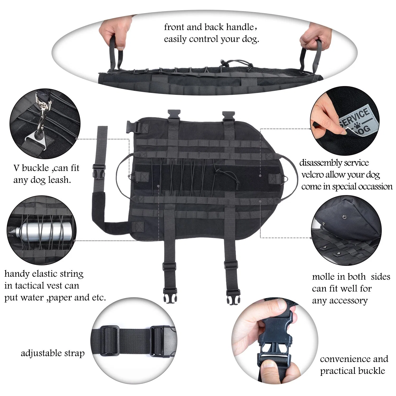 Tactical Dog Vest-Training Molle Harness-Tactical Dog Backpack-Pet Tactical -Vest Detachable Pouches-Relective Patches