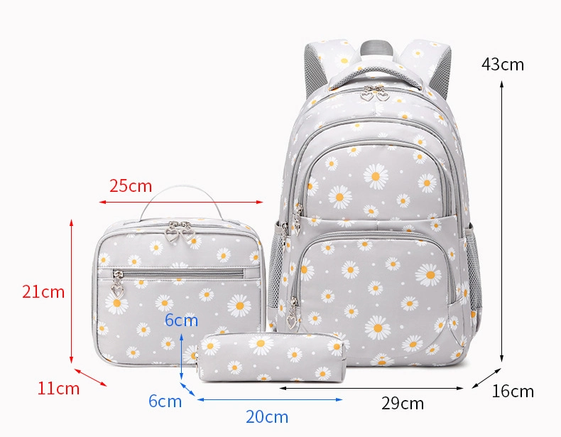 Three-Piece Sets Fashion Girl Waterproof Primary Child School Student Bag Backpack with Lunch and Pencil Pen Bag