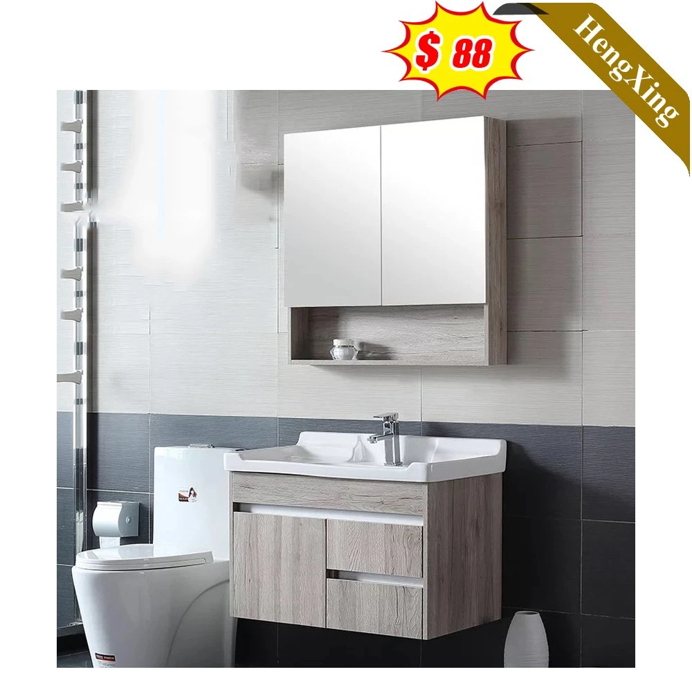 Color negro de madera de estilo moderno lavabo Double-Deck Armario de almacenamiento de cuarto de baño con espejo