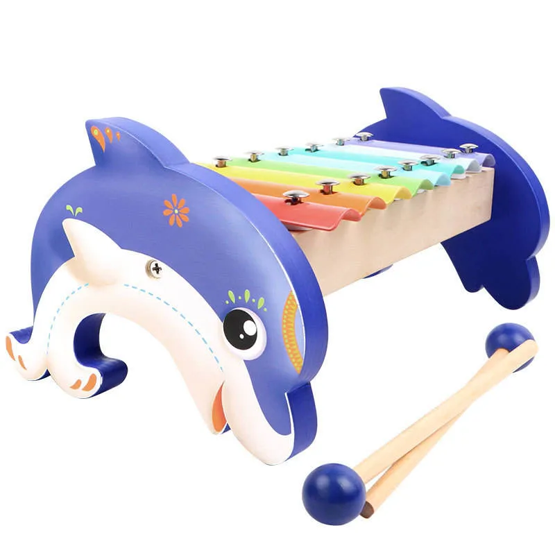 Kids Dolphin Percussion Instruments Baby Xylophone Musical Wooden Toy