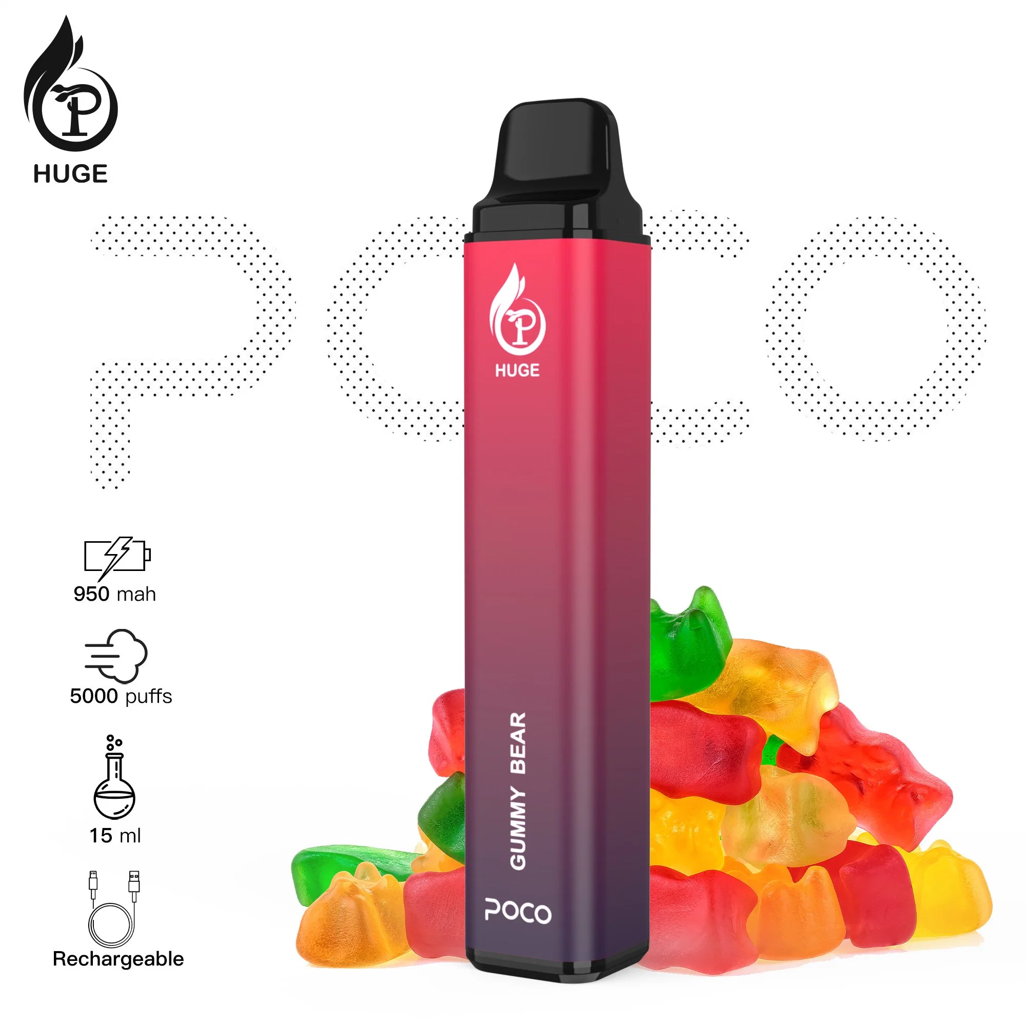 0/2/5% Nic Poco Huge Disposable Vape 5000puffs Electronic Cigarette 15ml Pod Device