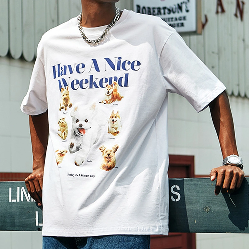 Heavy Weight 220GSM 100% Coton Oversized High Street Col Rond Dog Letter Print vêtements pour hommes.