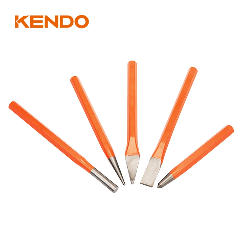 Kendo 5pc Punch Meißel Set Korrosionsbeständig Orange pulverbeschichtet Klinge mit polierter Spitze