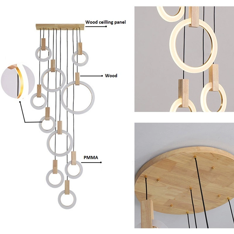 LED Lighting Pendant Lamp Circle Wood Design Chandelier Modern Lamp