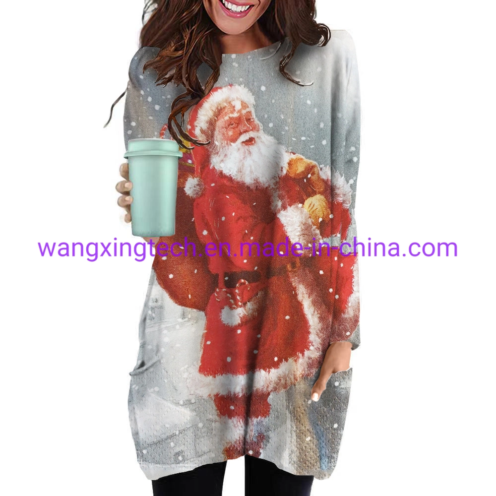 Wholesale/Supplier 2022 New Women's Loose Round Neck 3D Digital Christmas Element Printing Long T-Shirt