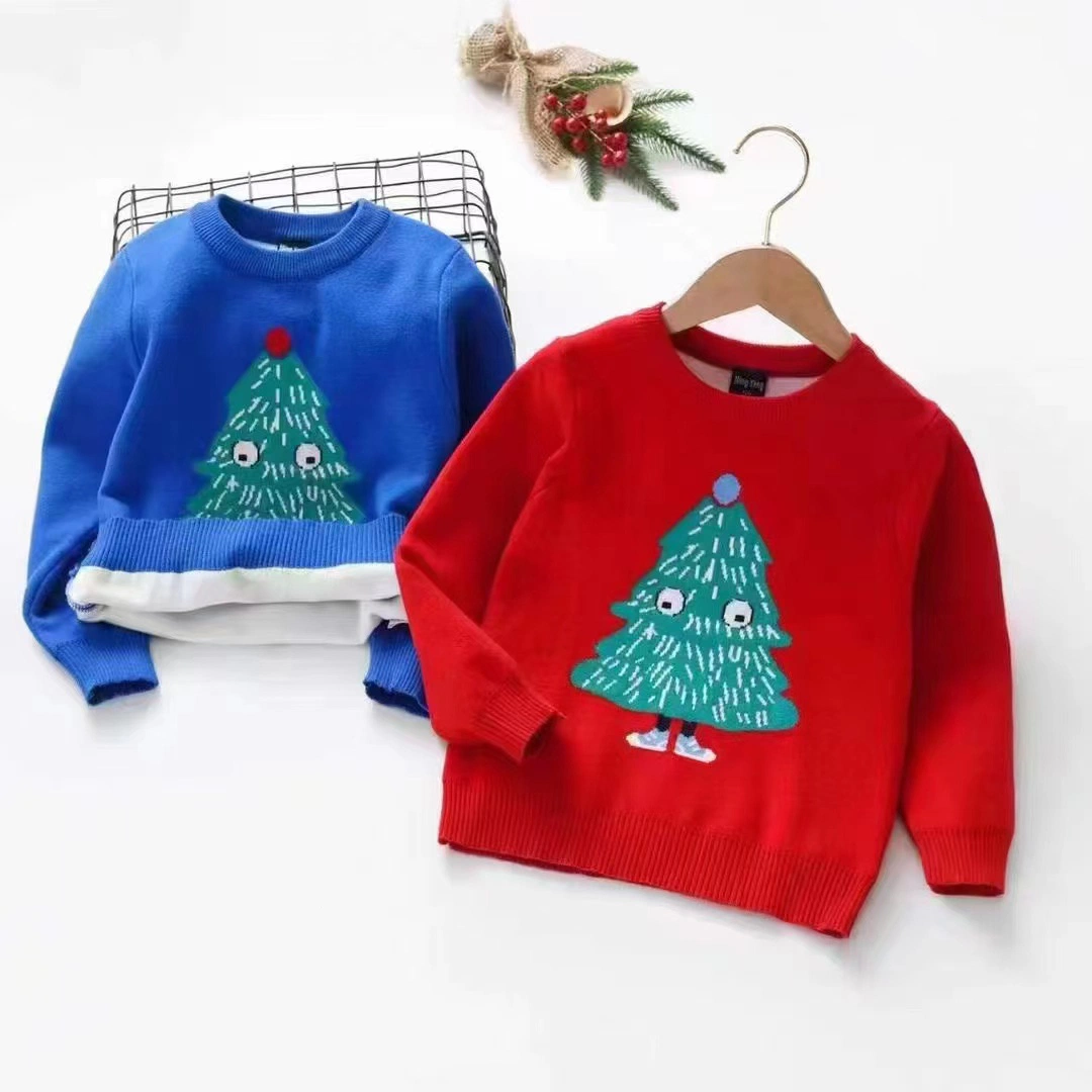 Custom Clothing Cotton Red Toddler Pullover Double Layered Kid Sweater Oversize Knitwear for Kid