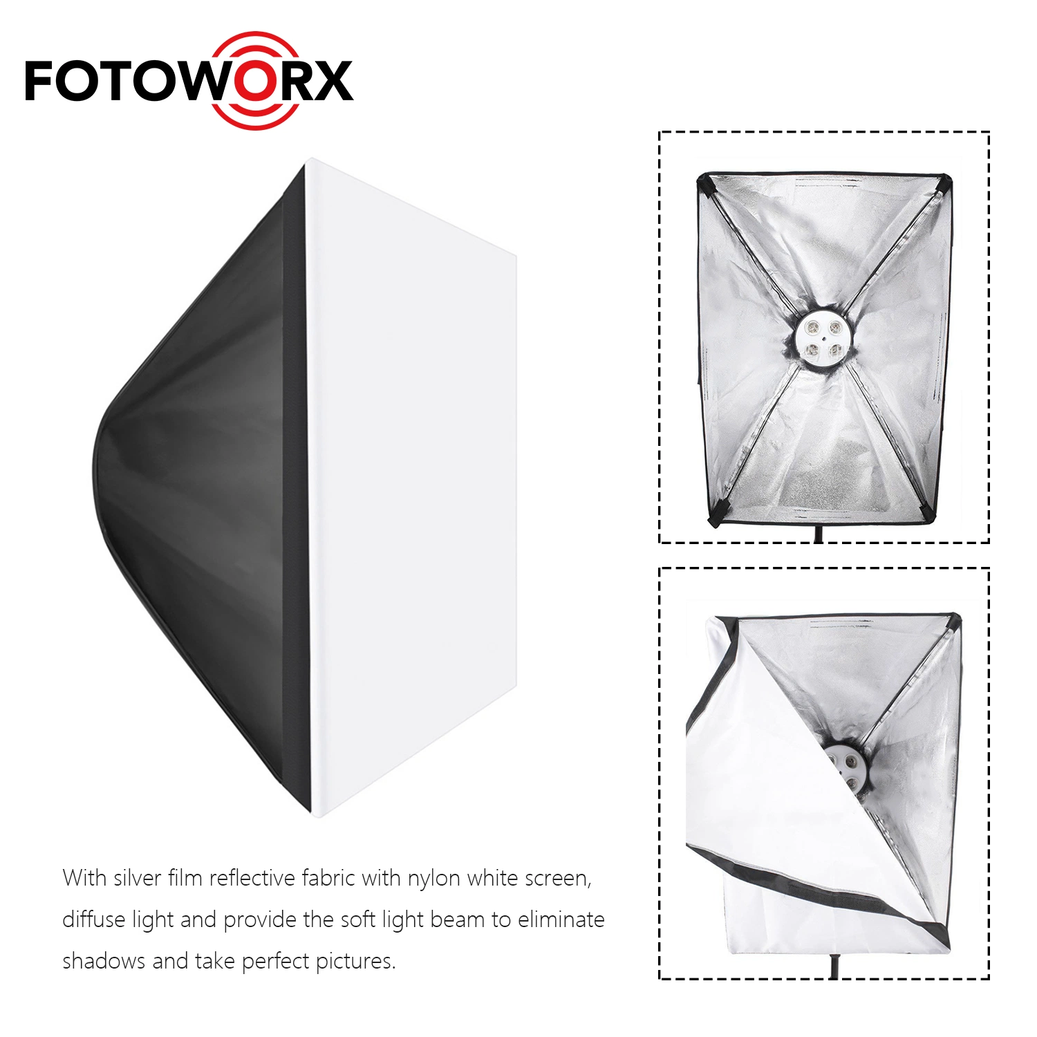 50X70xm Photography Light Softbox Reflector with 4 Light Bulbs Sockets