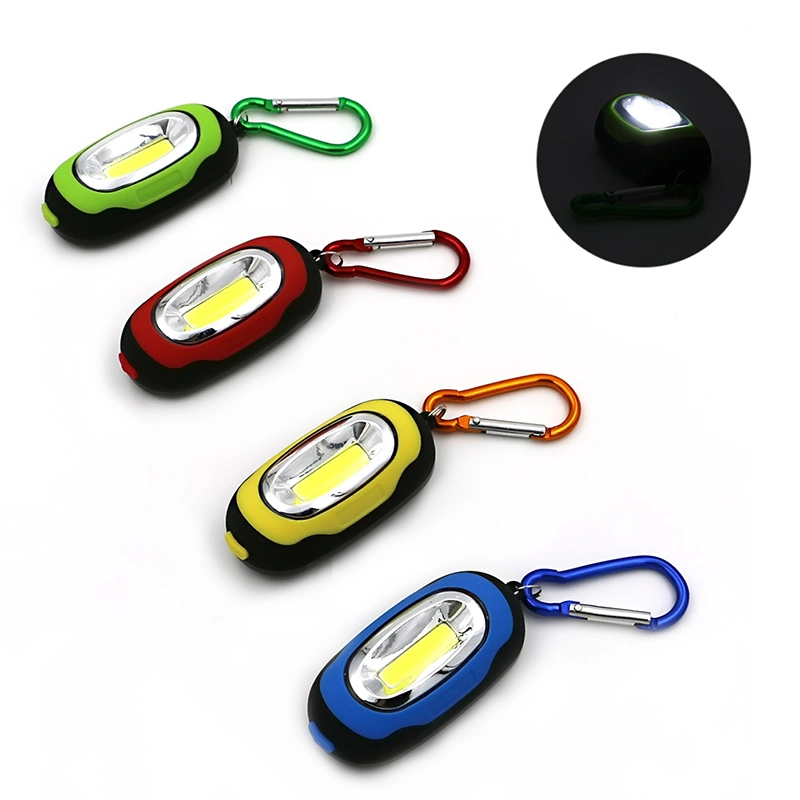 Wholesale Battery Power Portable LED Camping Torch Lamp Emergency Torch Light with Carabiner Mini COB LED Keychain Flashlight