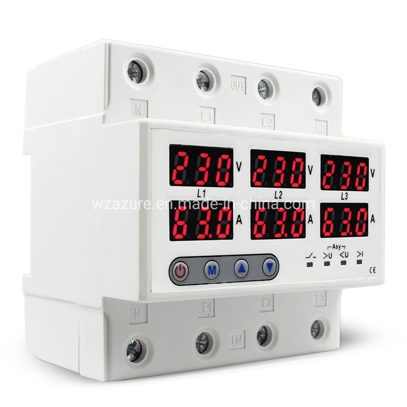 Electric Three Phase Adjustable Over and Under Voltage Protector with Over Current Protector 63A