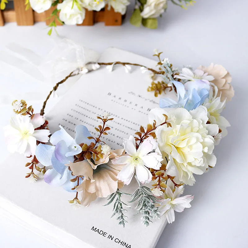 Gorgeous Flower Headbands Braided Hair Vine Hair Ornament for Women Girl New Fashion Flower Crown Bride Wedding Hair Accessories