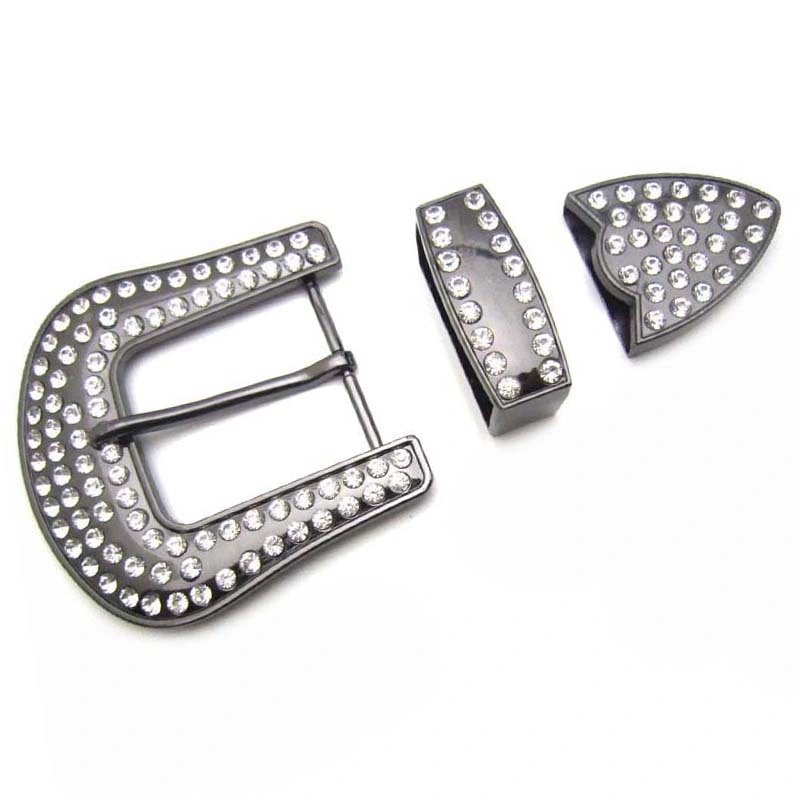 Western Style Rhinestone Metal Pin Belt Buckles Set for Belts 40 mm