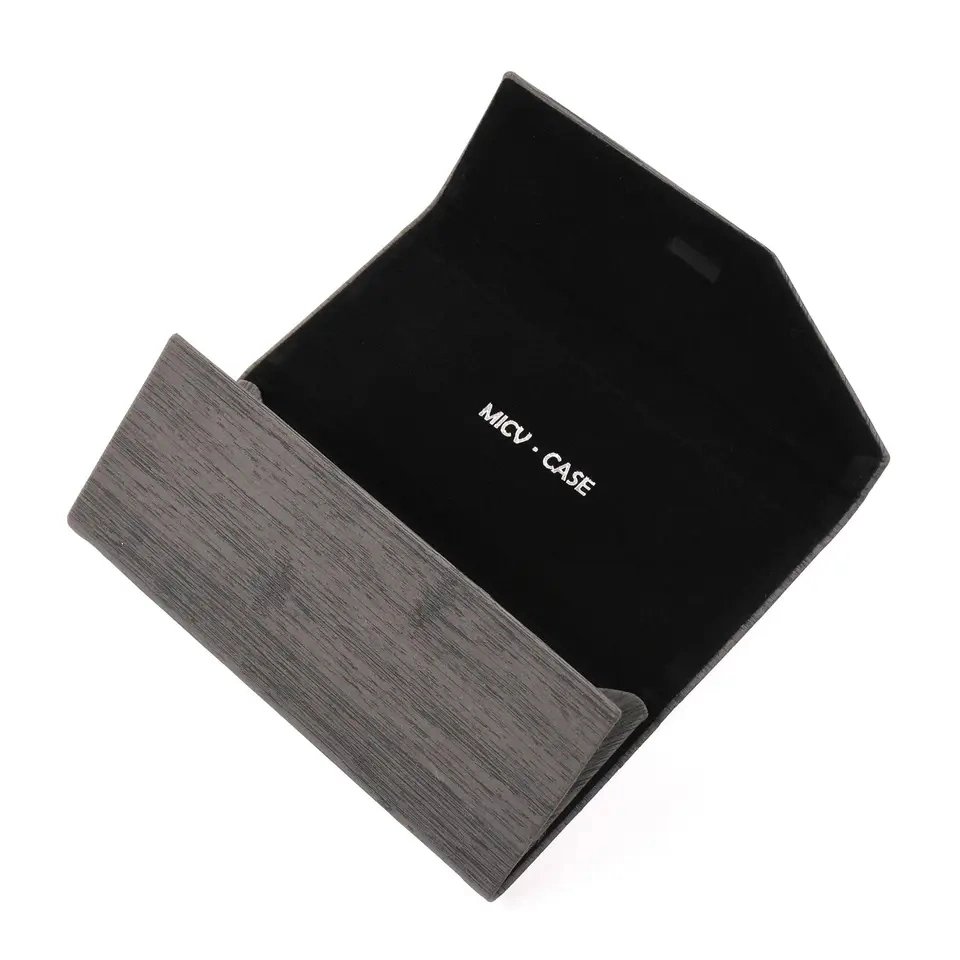 High quality/High cost performance Sunglasses Box Packaging Glass Box PU Leather Magnet Black Eyeglass Cases Stock Triangle Flat Folding Case