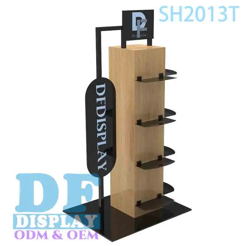 Shoe Rack Floor Wooden/Acrylic Footwear Display Stand Shoes Rack Sneaker Shelf Double Sided Shoes Display Rack for Retail Store Wholesale/Supplier Display Stand Shelf