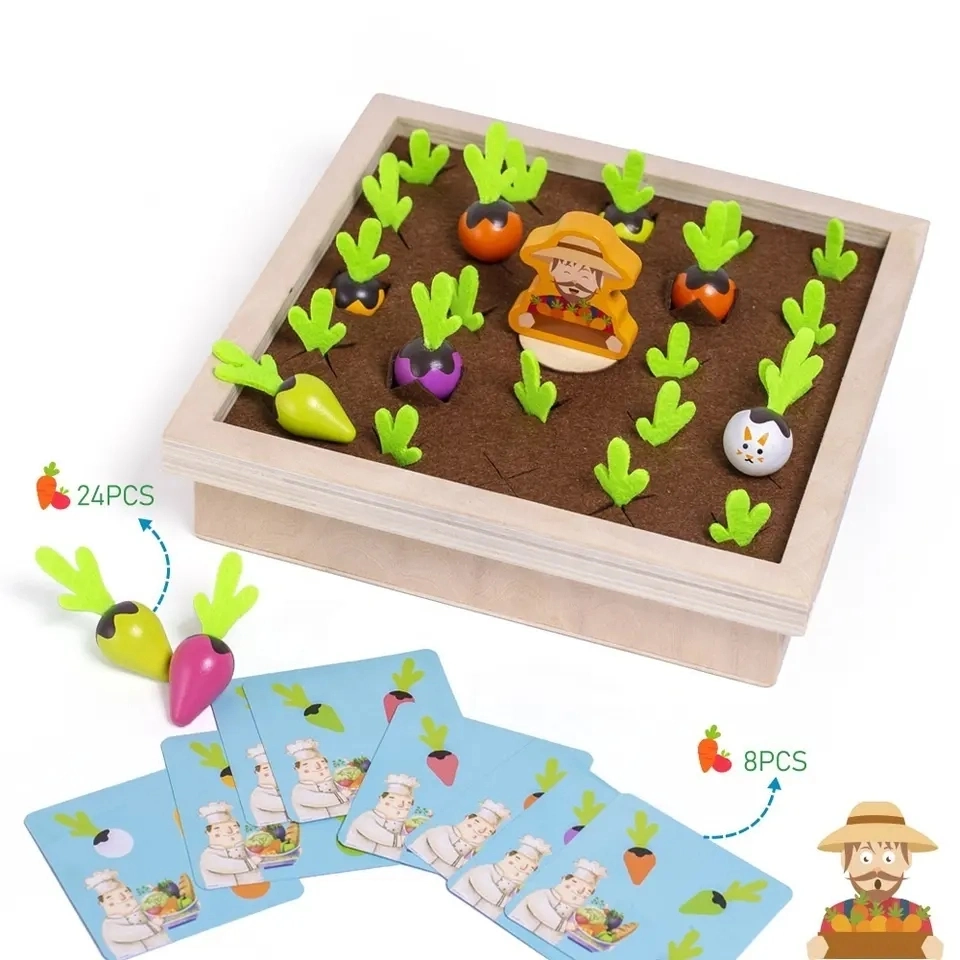 Niños Diversión de memoria de verduras Ajedrez Granja Juego de tablero de zanahoria de madera Juguetes