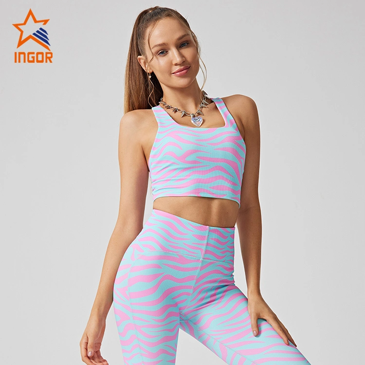 Ropa deportiva Ingor Gimnasio personalizado Prendas de Vestir Mujer Activewear tejido acolchado extraíble estriada sostén deportivo gimnasio yoga desgaste