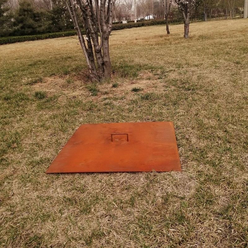 Outdoor Corten Steel Square Fire Pit Lid/Cover with Handle