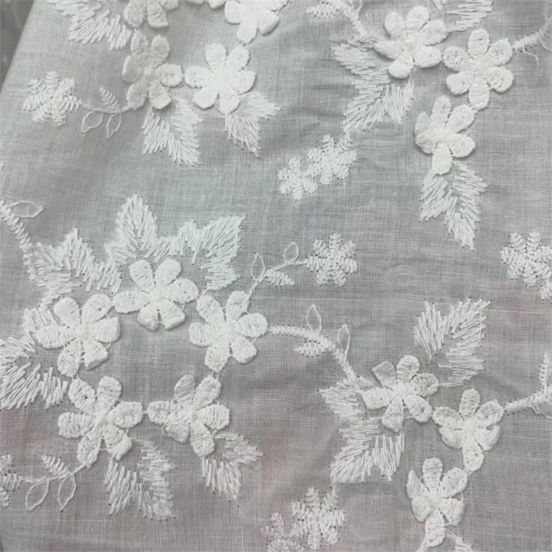 Latest Design Embroidery Lace Textile Ivory Home Curtain Decoration Cotton Fabric