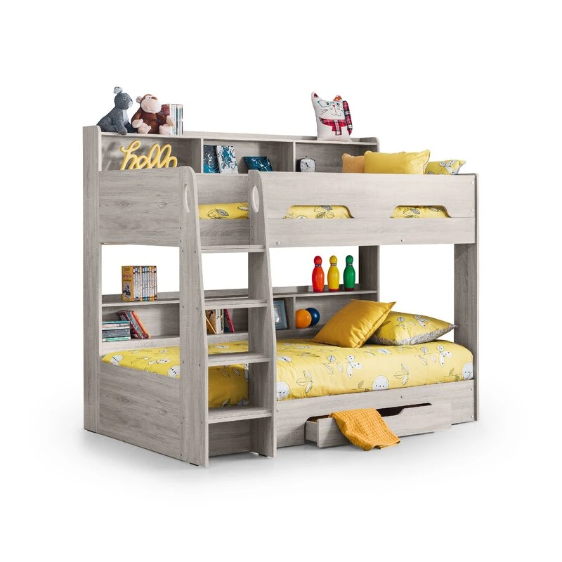 China Modern Hot Selling Children Bed in White Oak Grey Color Wooden Home Furniture Kids MDF Bunk Bed
