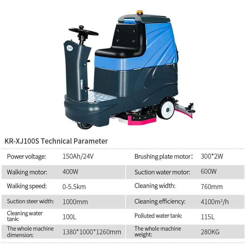 Exfoliante de piso Kuer 100SD Tipo de conducción batería Industrial Comercial de Piso Máquina de secadora de depurador