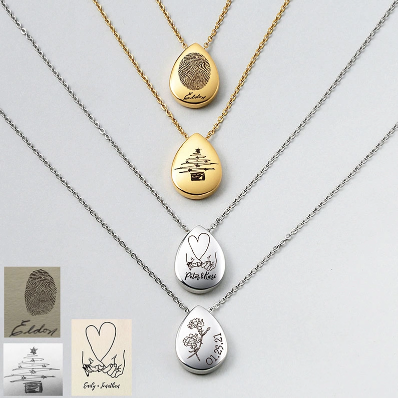 Water Drop Engraved Actual Handwriting Necklace Fashion Jewelry Promotion Gift