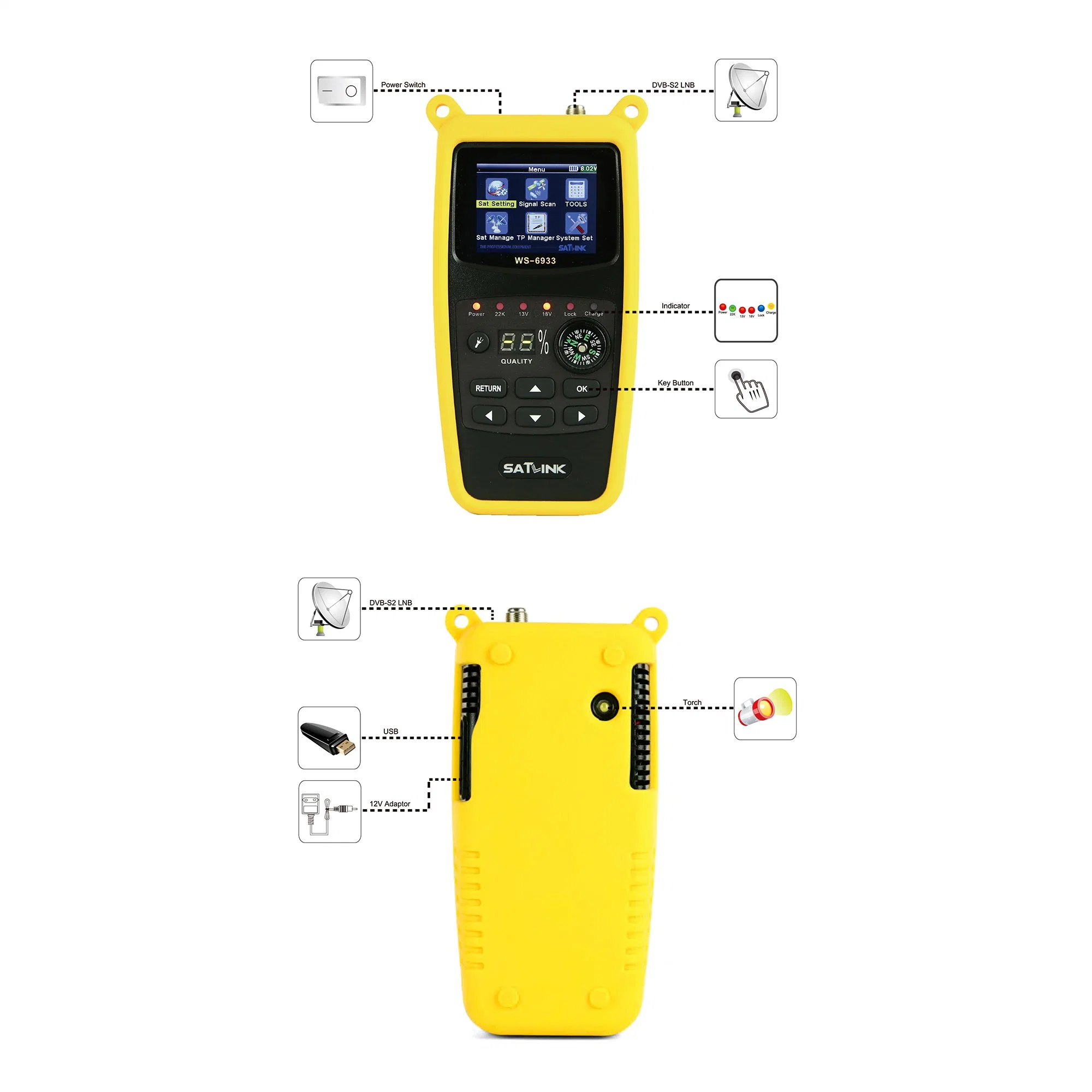 DVB-S/S2 Handheld Satellite Finder H264 Easy to Carry