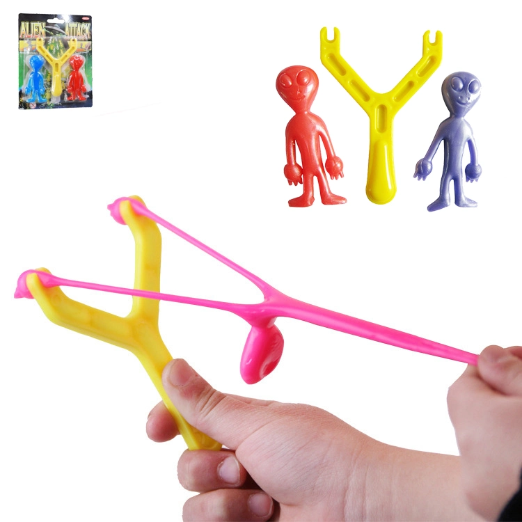 Plástico engraçado catapulta TPR elástico Sticky Alien Slingshot Promotion Flying Brinquedo para criança