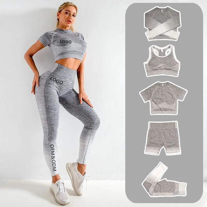 Xsunwing Wholesale/Supplier Custom Tracksuits Sports Wear Woman Running Tracksuit Crop Hoodie 5 PCS Set Jogging Suit