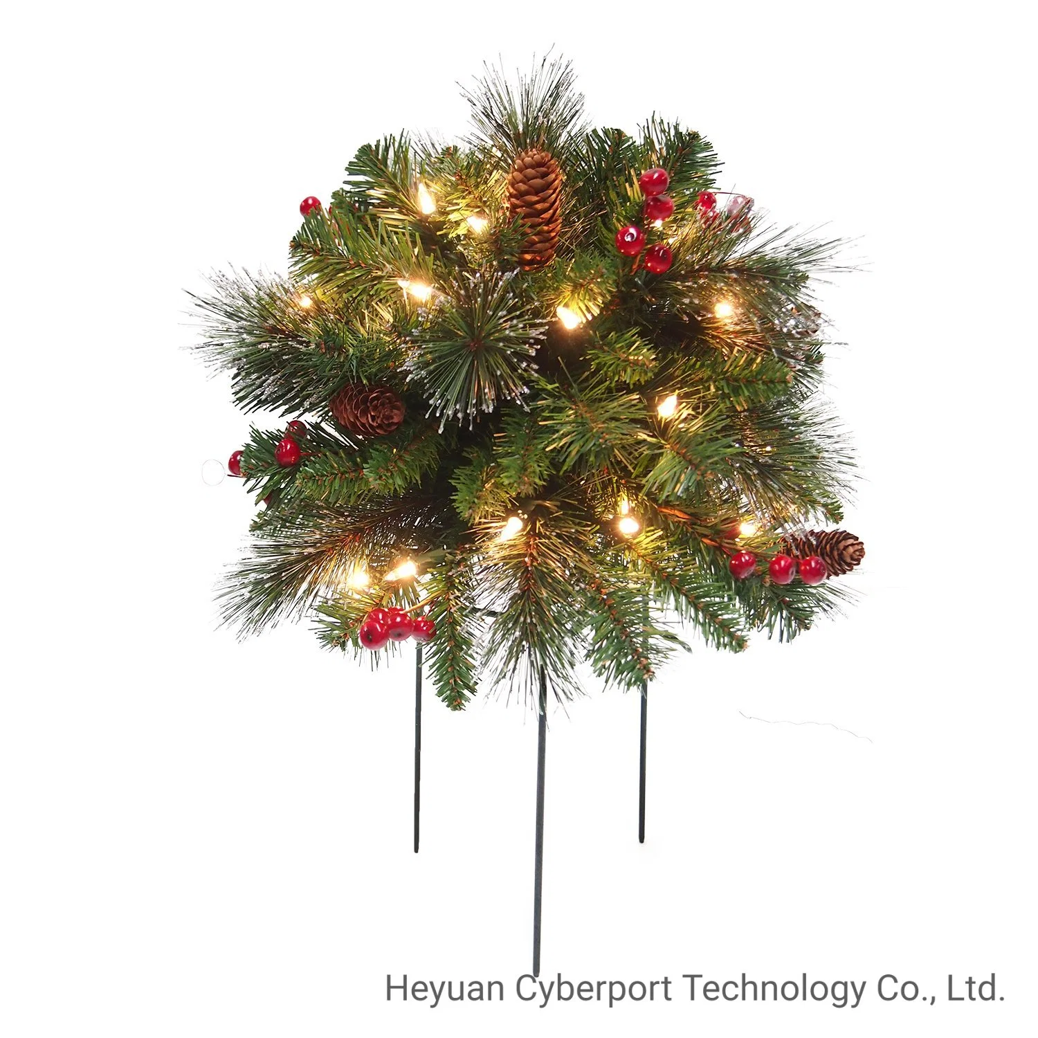 Christmas Decoration18''/24'' Faux Xmas Wreath Christmas Flower Shrub with Clear Lights and Glitter