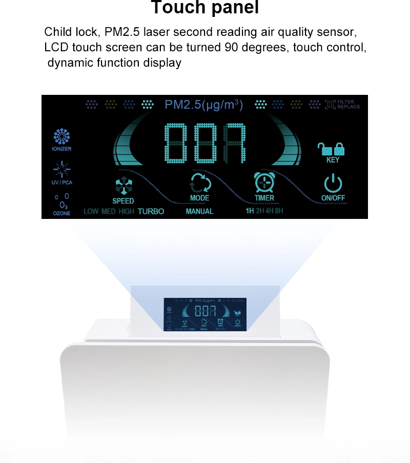 Full Feature 9 IN1 HEPA Home Air Cleaner UV Ionic Système de nettoyage de l'air de l'ozone