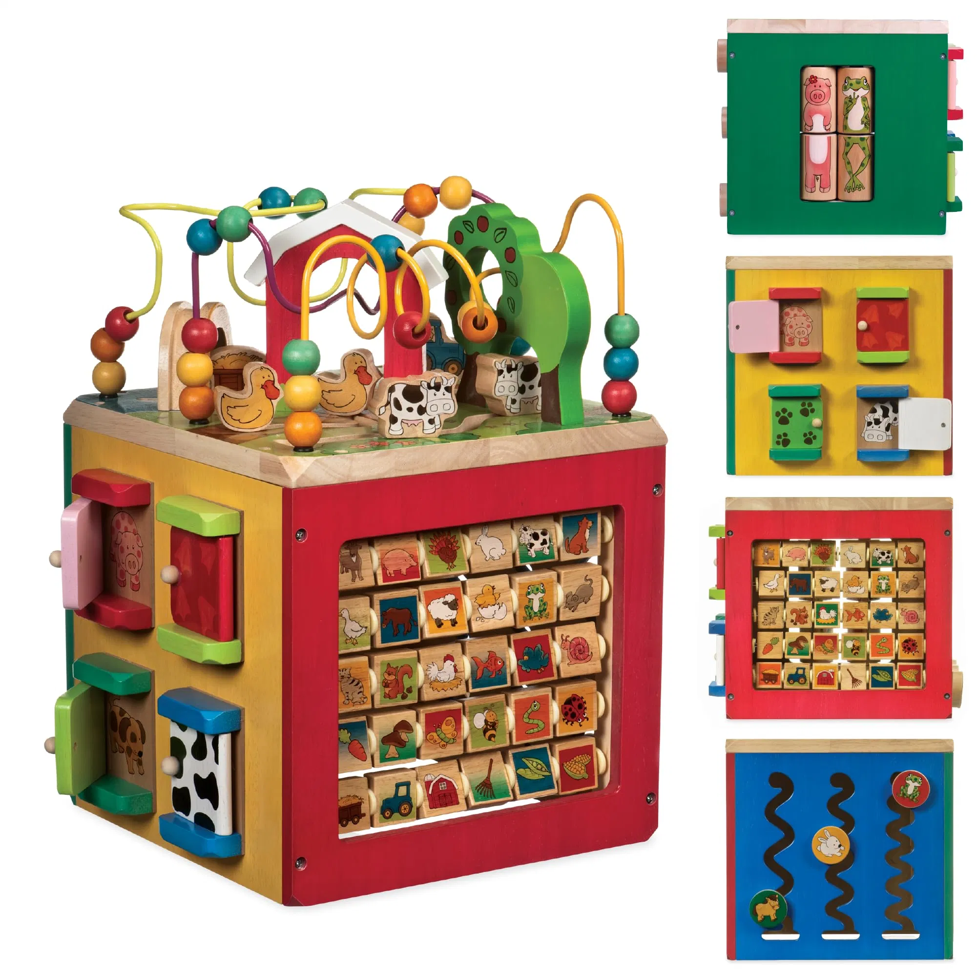 Модный деревянный Activity Cube Farm Animals Activity Center Toy for Дети 1 года