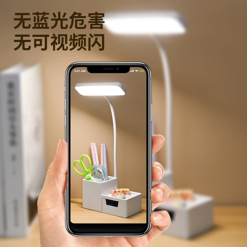 Flexible Touch Stepless Dimmer Rechargeable LED Table Lamps with Mobile Phone Holder for Study Desk